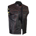 Milwaukee Leather LKM3782 Men's Classic Black Premium Leather Motorcycle Vest with USA Flag Liner