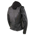 Milwaukee Leather LKL2739 Women's Black Premium Leather Vented Motorcycle Biker Jacket w/ Hoodie