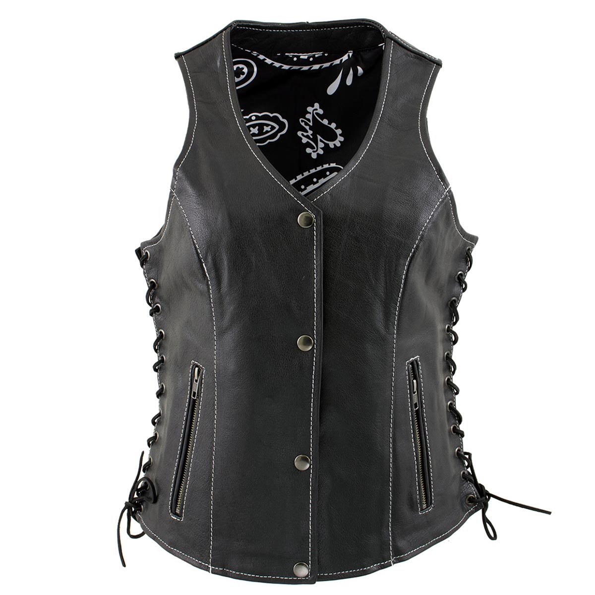 Milwaukee Leather LKL4711 Women's Black Premium Leather Motorcycle Vest with Side Lace Adjustment