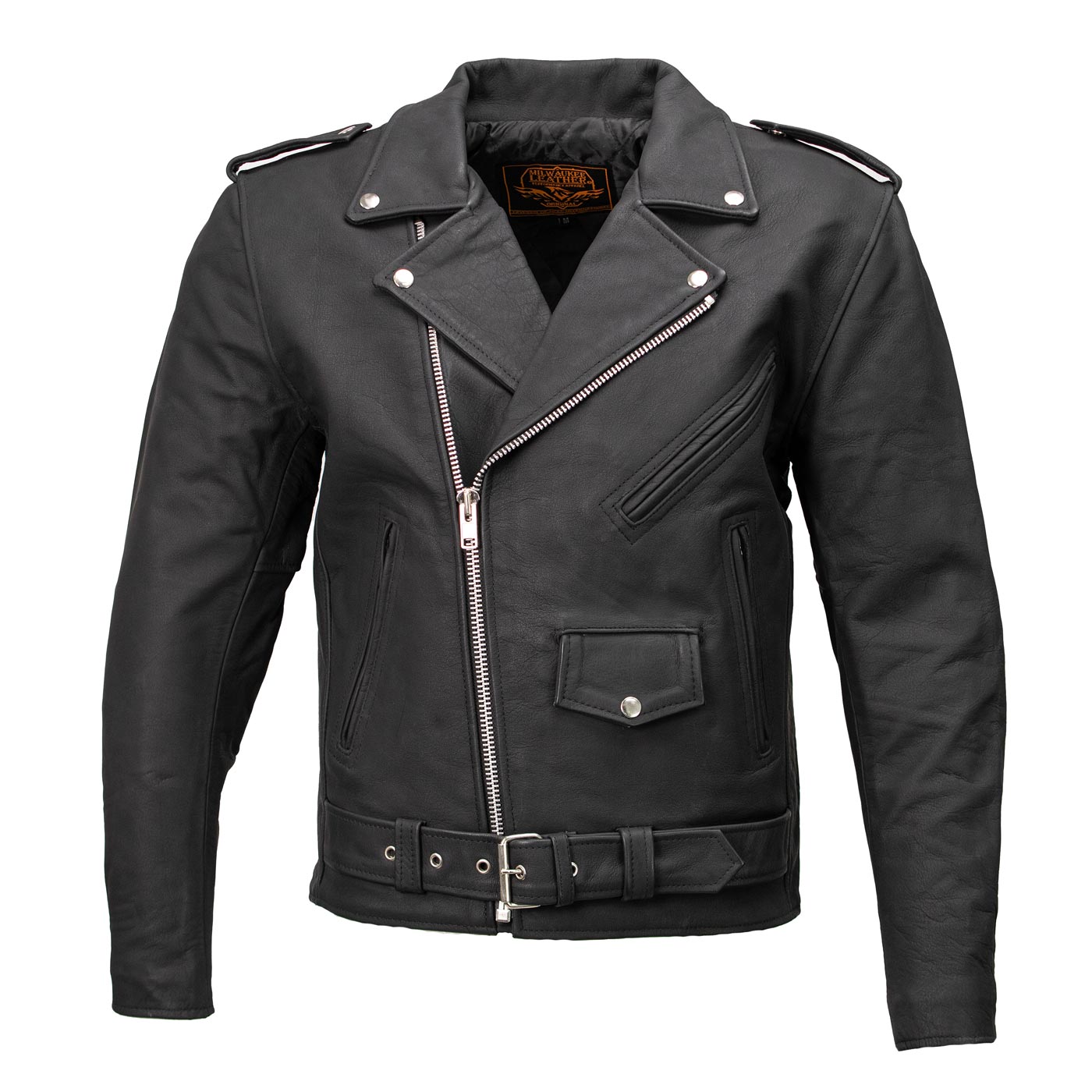 Milwaukee Leather LKM1702 Men's Vintage Flat Black Motorcycle Biker Leather Jacket w/ CE Armor Protection