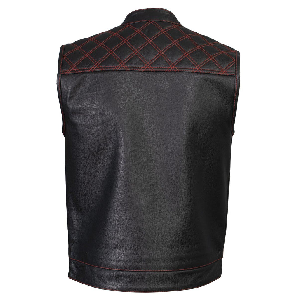 Milwaukee Leather LKM3782 Men's Classic Black Premium Leather Motorcycle Vest with USA Flag Liner