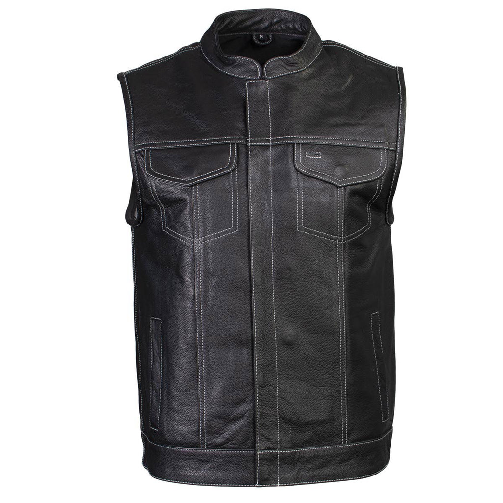 Milwaukee Leather LKM3783 Men's Classic Black Leather Motorcycle Vest with Inside Flannel Liner
