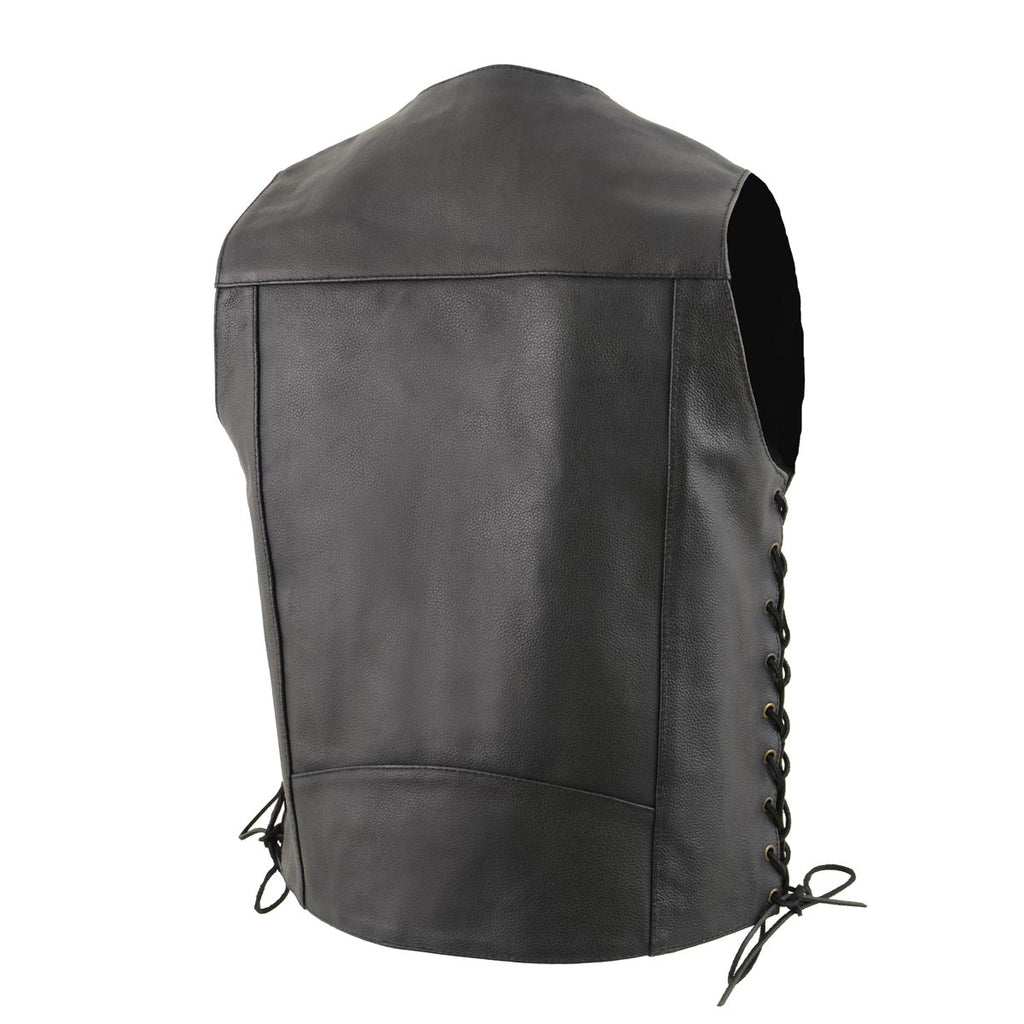 Milwaukee leather LKM3787 Men's Classic Side Laced Black Leather Motorcycle Rider Biker Vest w/ Ten Pockets
