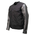 Milwaukee Leather MDM1003 Men's Black Denim Motorcycle Jacket with Leather Sleeves and Patch Back