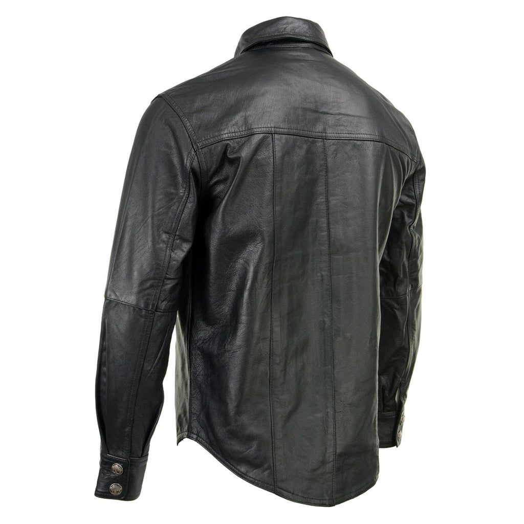 Milwaukee Leather MLM1611 Men's Premium Black Leather Casual Biker Rider Shirt w/ Vintage 5 Cent Buffalo Buttons