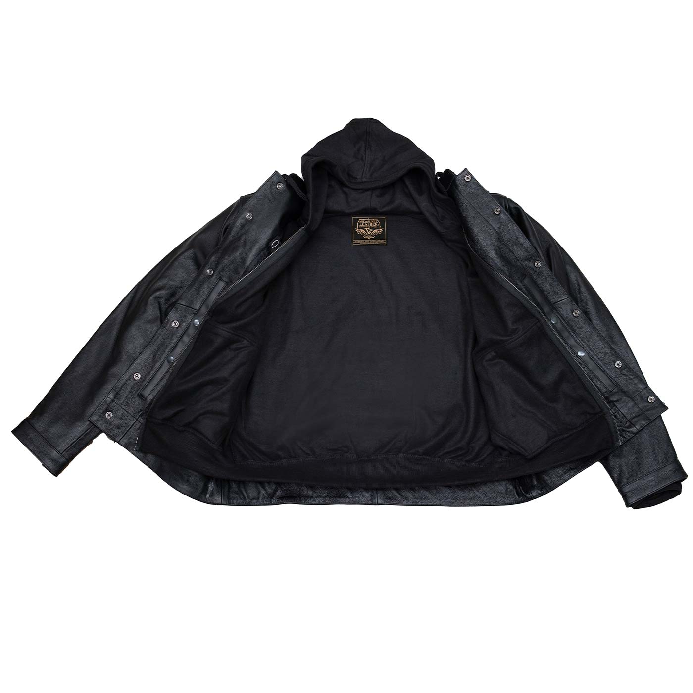 ジャケット・アウター Black Leather Jacket Multi Pocket Milwaukee Leather Men's Leather Shirt Jacket with Removable Hoodie