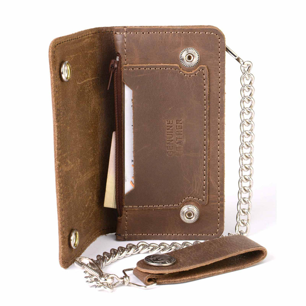Milwaukee Leather Men's Genuine Leather Bi-Fold Biker Wallets w/ Anti-Theft Stainless Steel Chain