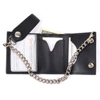 Milwaukee Leather MLW7831 Men's 4" Classic Black Plain Genuine Leather Tri-Fold Biker Wallet w/ Anti-Theft Stainless Steel Chain