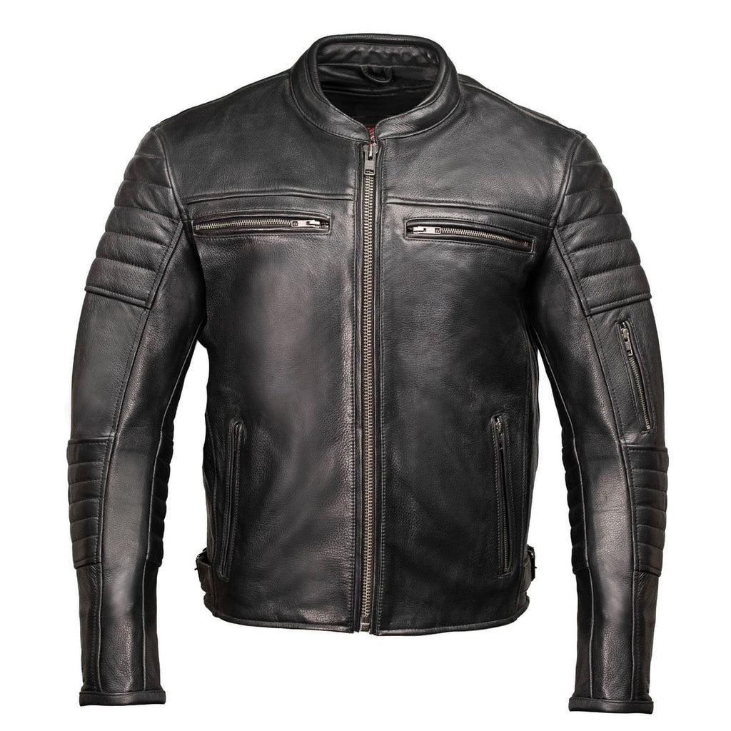 Milwaukee Motorcycle Clothing Co. Men's Contender Scooter Style Black Premium Leather Jacket MMC10001