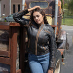 Milwaukee Motorcycle Clothing Co. Women’s Rebel Scooter Style Vinage Brown Leather Jacket w/ Mandarin Collar MMC20003