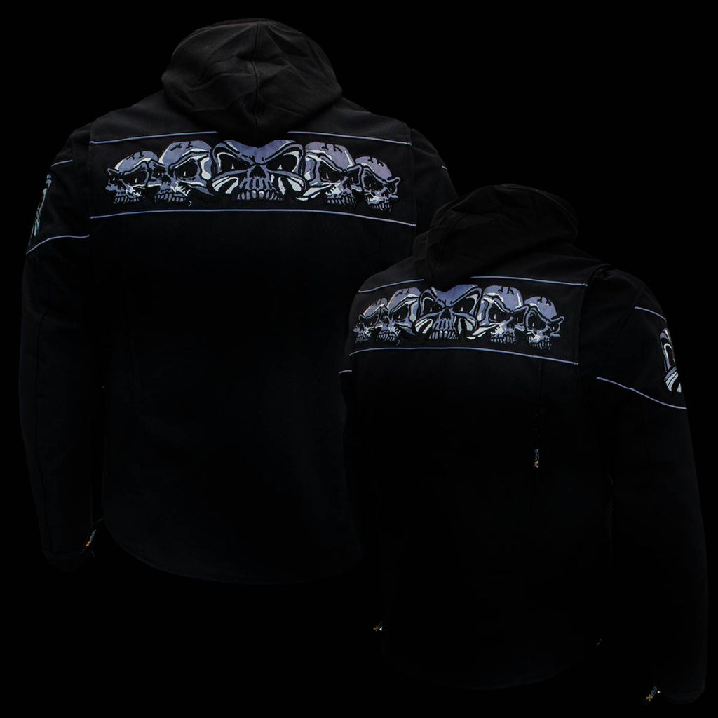 Milwaukee Leather Men's Vengeance Black Armored Textile Motorcycle Jacket with Skull Embroidery - MPM17019