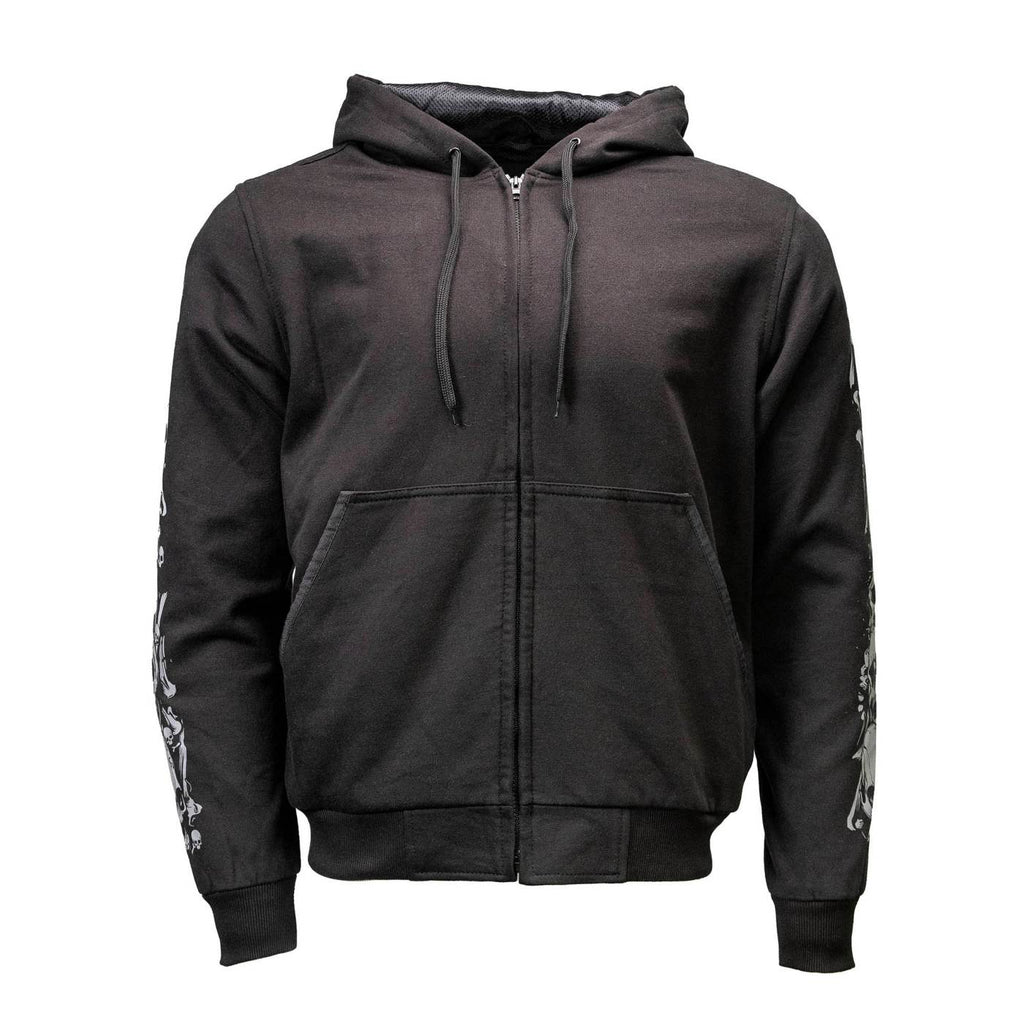 Milwaukee Leather Men's Bare Bones Black Reflective Skull CE Armored Riding Hoodie, Shoulder & Elbow Armor - MPM1797