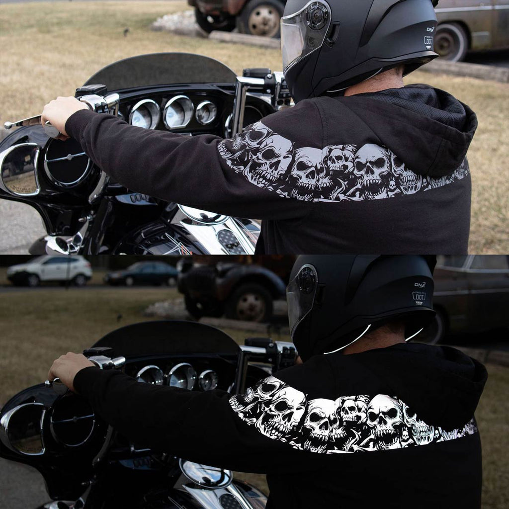 Milwaukee Leather Men's Bare Bones Black Reflective CE Armored Riding Hoodie, Shoulder and Elbow Armor - MPM1798