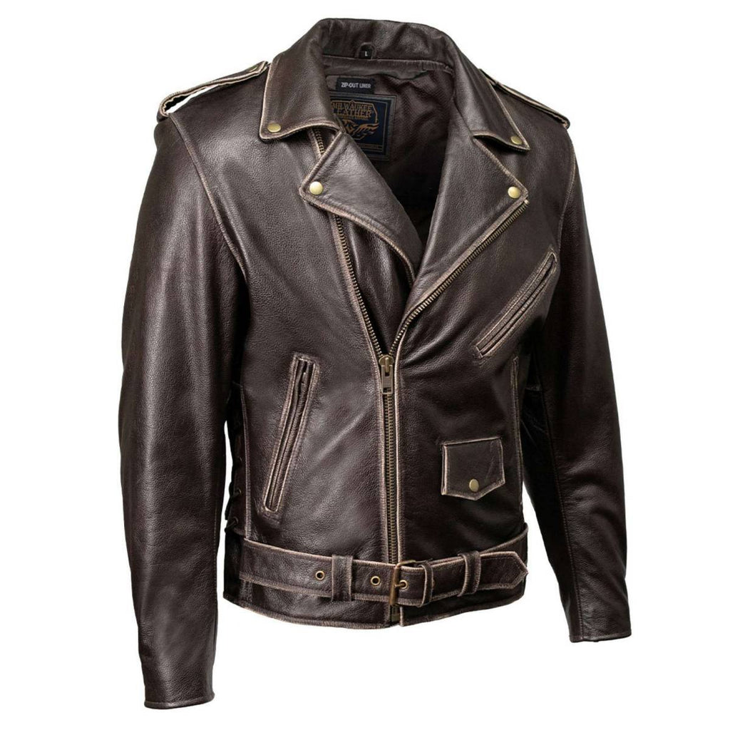 Milwaukee Leather Men's Live to Ride Classic Retro Brown Premium Leather CE Armored Motorcycle Jacket - Side Lace - LKM1707