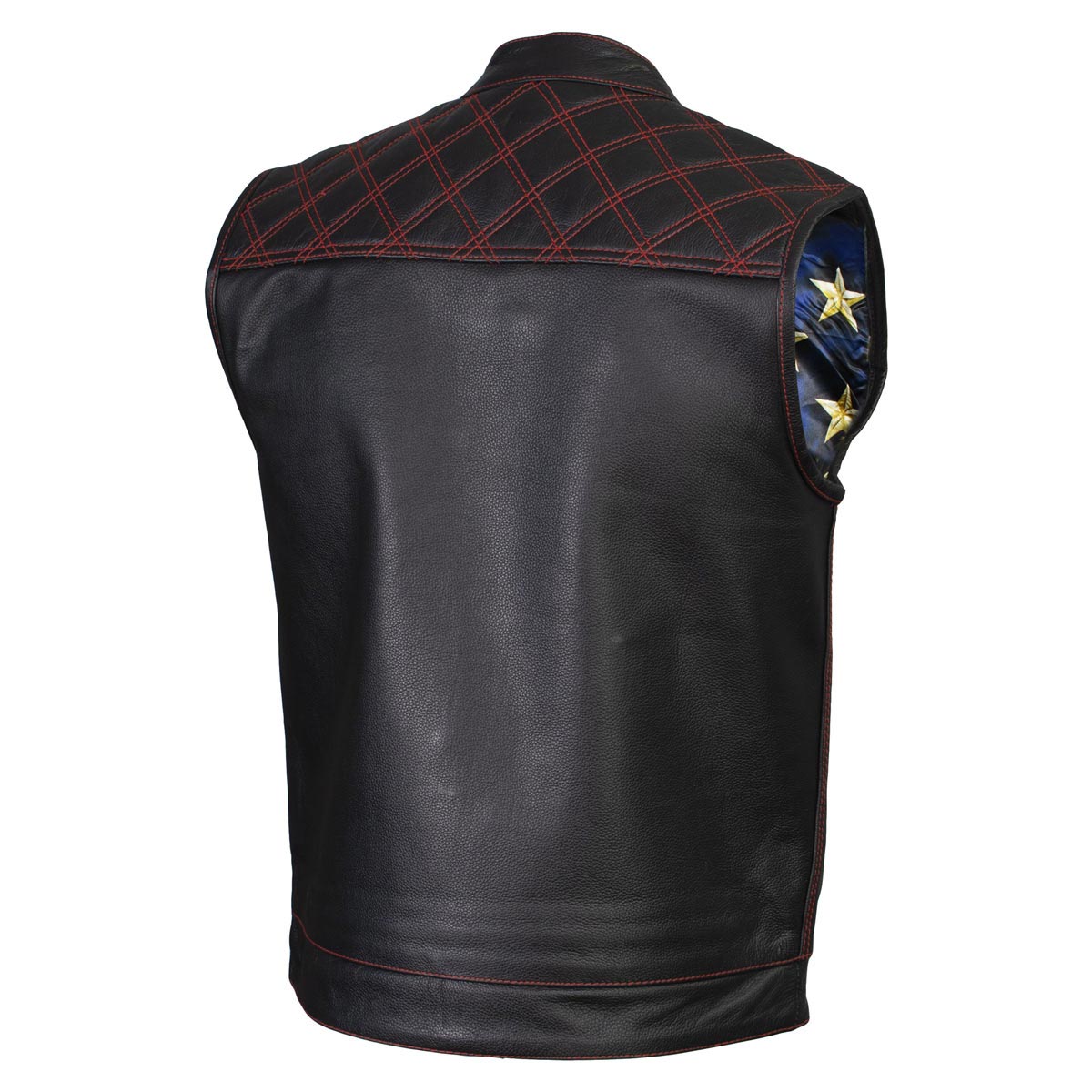 Milwaukee Leather LKM3782 Men's Classic Black Premium Leather Motorcycle Vest with USA Flag Liner