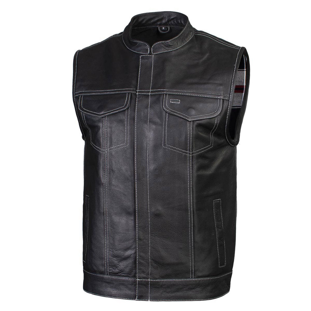 Milwaukee Leather LKM3783 Men's Classic Black Leather Motorcycle Vest with Inside Flannel Liner