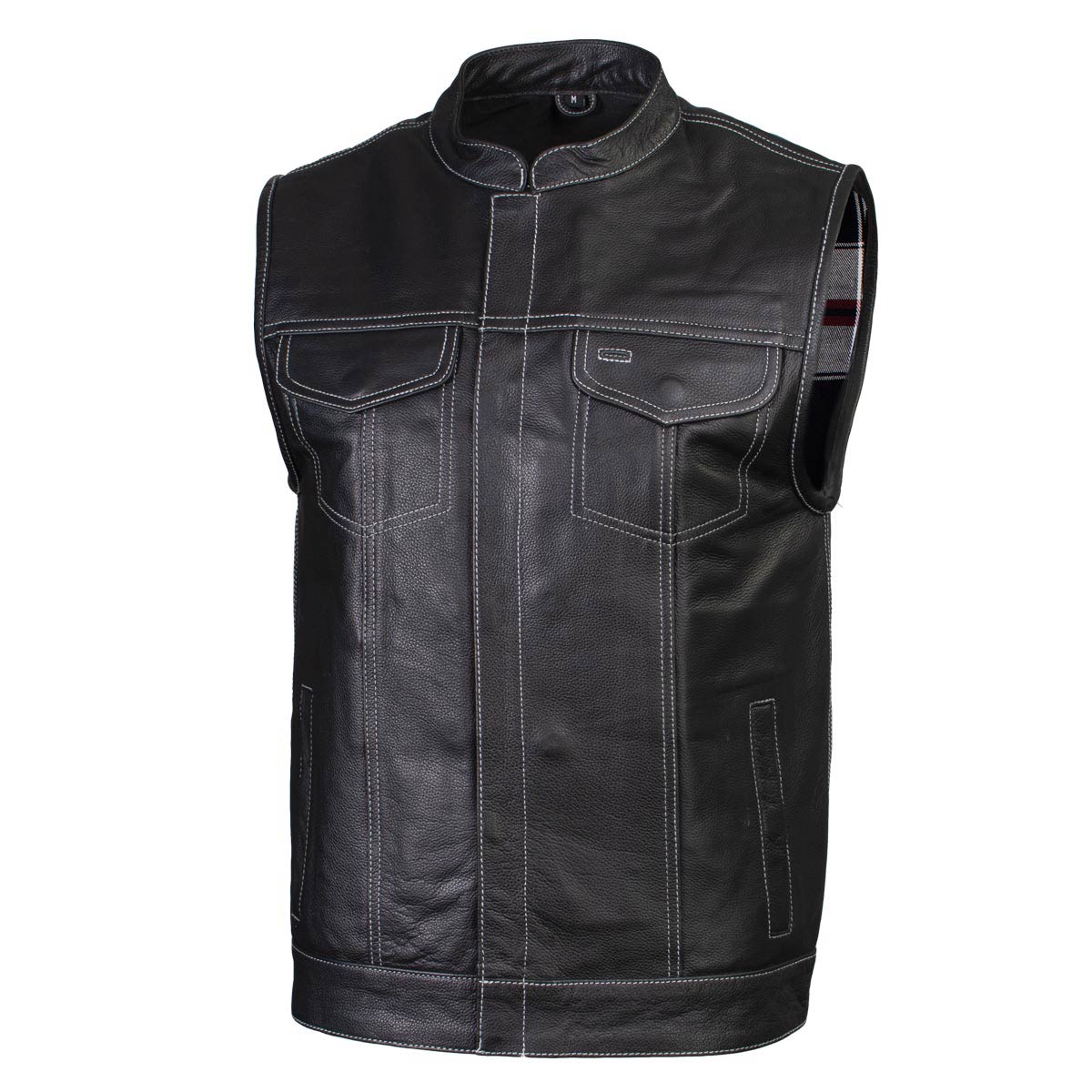 Milwaukee Leather LKM3783 Men's Classic Black Leather Motorcycle Vest with Inside Flannel Liner