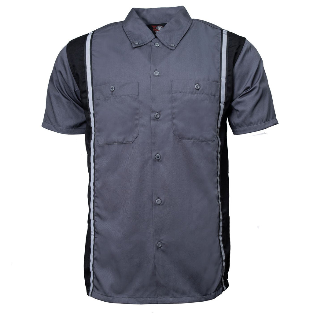 Milwaukee Motorcycle Clothing Co. Men’s Blk/Grey Mechanic Work Shirt – w / Reflective Strip, Rider‑Built MDM11612