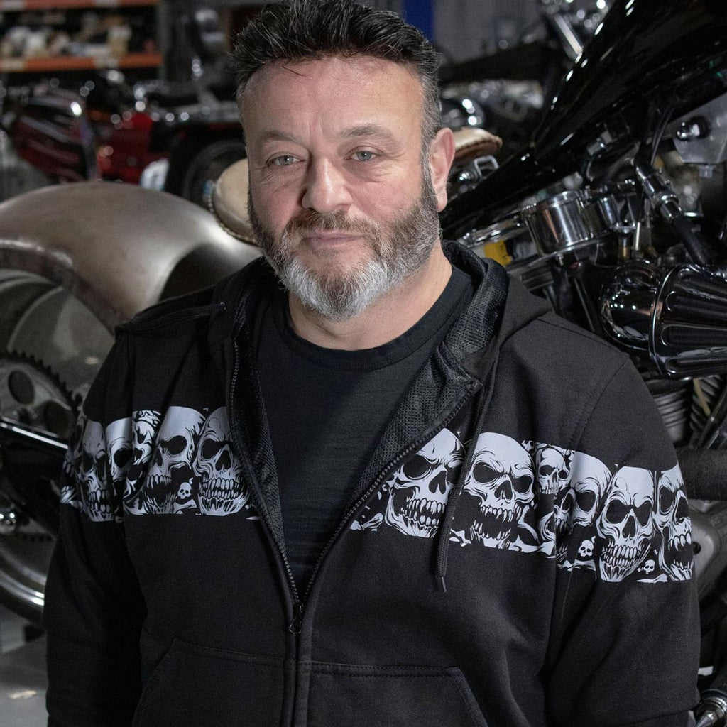 Milwaukee Leather Men's Bare Bones Black Reflective Skull CE Armored Riding Hoodie, Shoulder & Elbow Armor - MPM1798