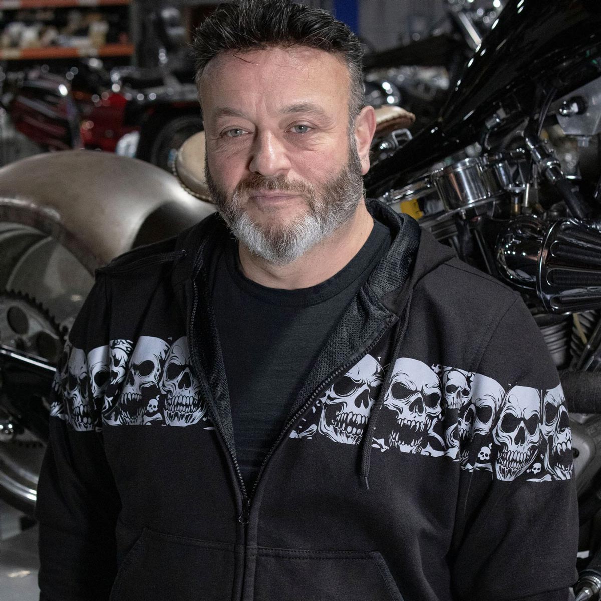 Milwaukee Leather Men's Bare Bones Black Reflective Skull CE Armored Riding Hoodie, Shoulder & Elbow Armor - MPM1798