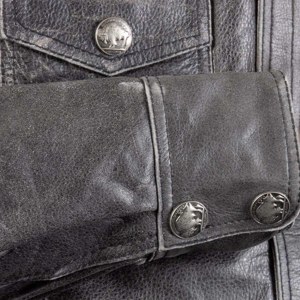 Milwaukee Leather MLM1612 Men's Distressed Grey Casual Biker Rider Leather Shirt w/ Vintage 5 Cent Buffalo Buttons