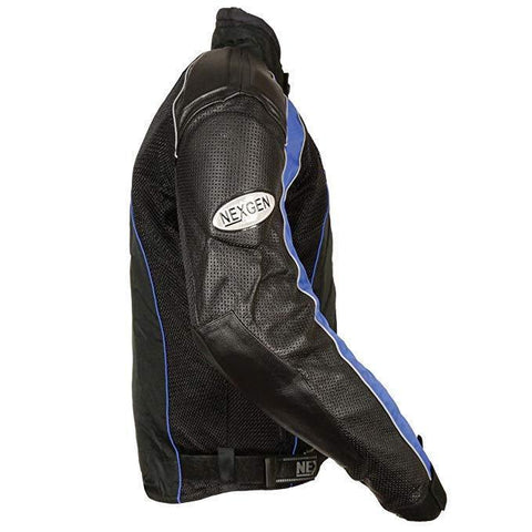 NexGen SH2153 Men's Black and Blue Armored Moto Textile and Leather Combo Jacket