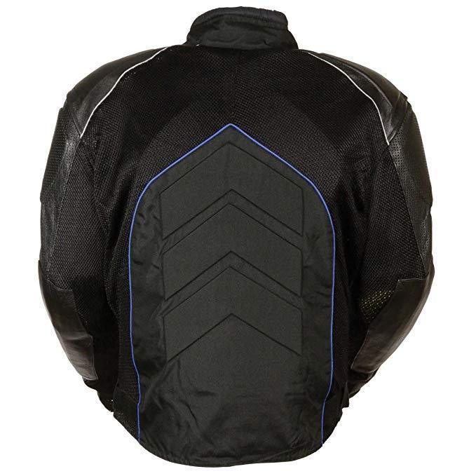 NexGen SH2153 Men's Black and Blue Armored Moto Textile and Leather Combo Jacket