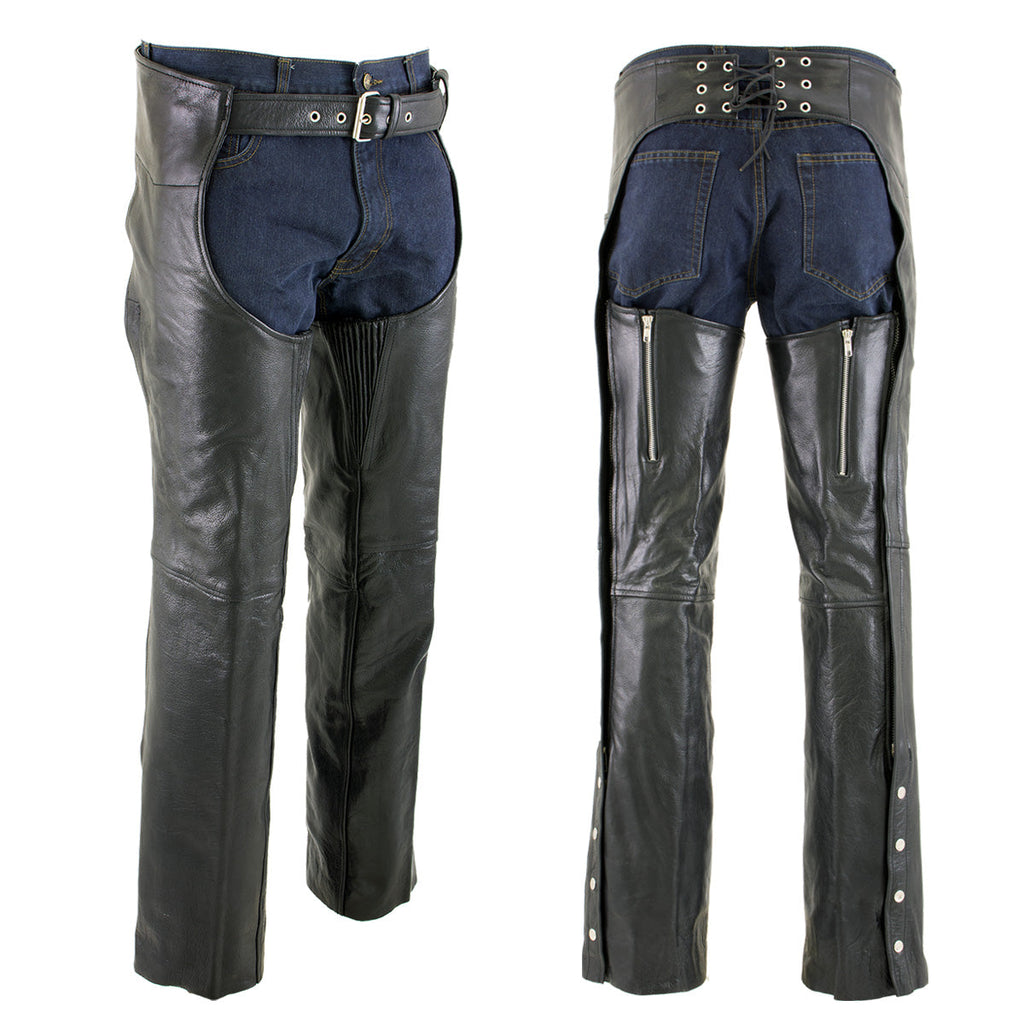 Milwaukee Leather LKM5722 Men's Black Premium Leather Dual Comfort Motorcycle Biker Rider Chaps