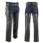 Milwaukee Leather LKM5722 Men's Black Premium Leather Dual Comfort Motorcycle Biker Rider Chaps