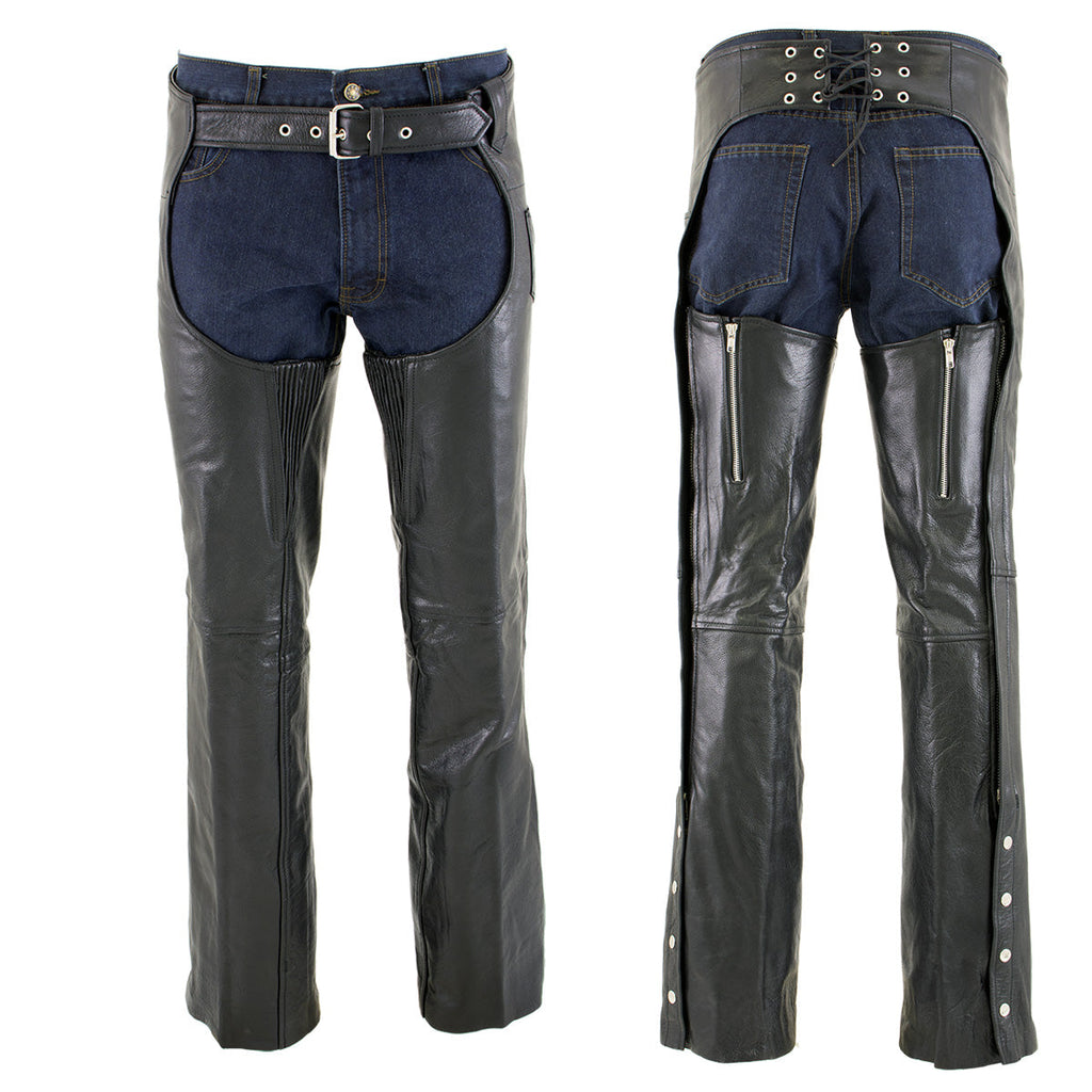 Milwaukee Leather LKM5722 Men's Black Premium Leather Dual Comfort Motorcycle Biker Rider Chaps