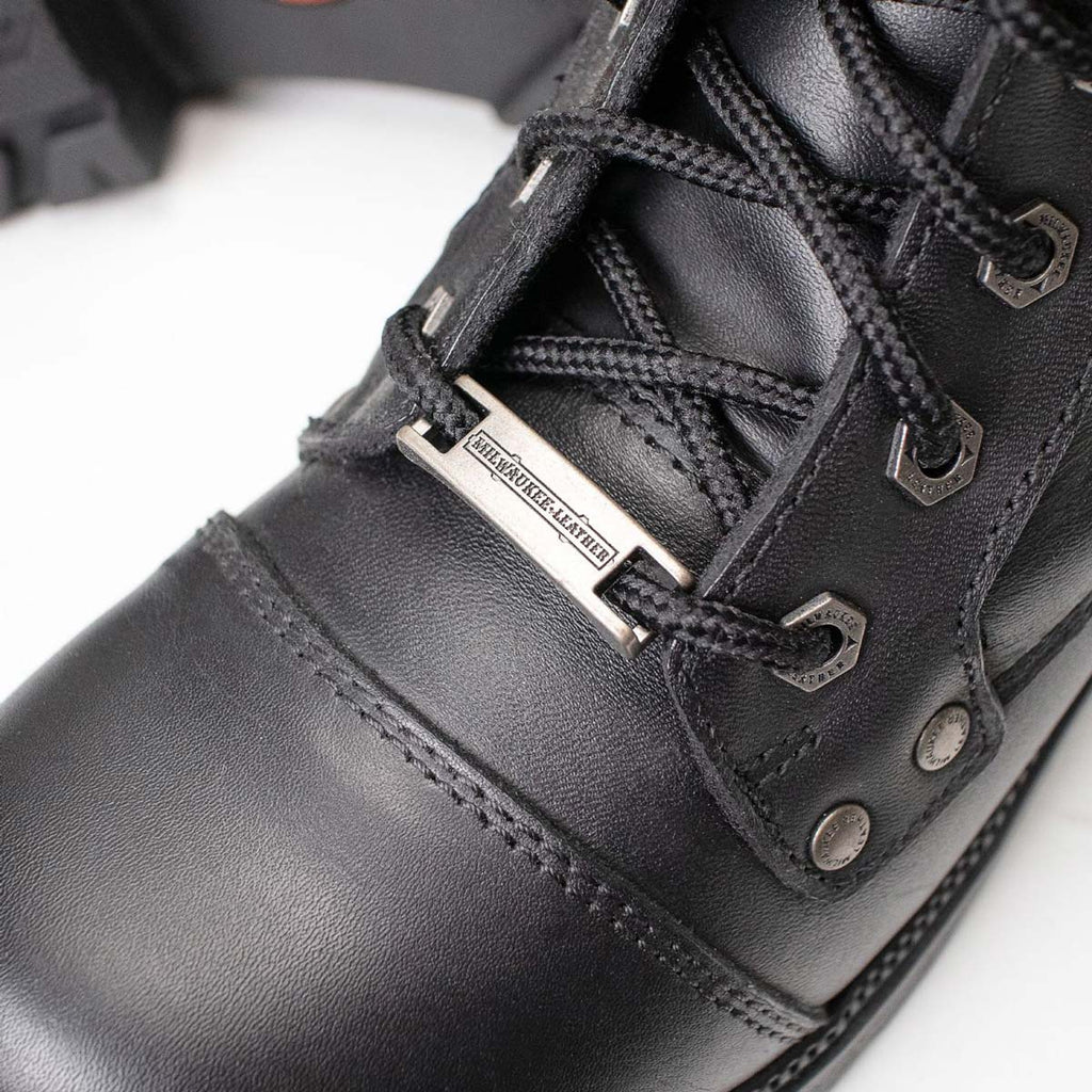 Milwaukee Leather MBL9328 Women's Black Premium Leather Lace-Up Motorcycle Riding Boots w/ Inside Zipper