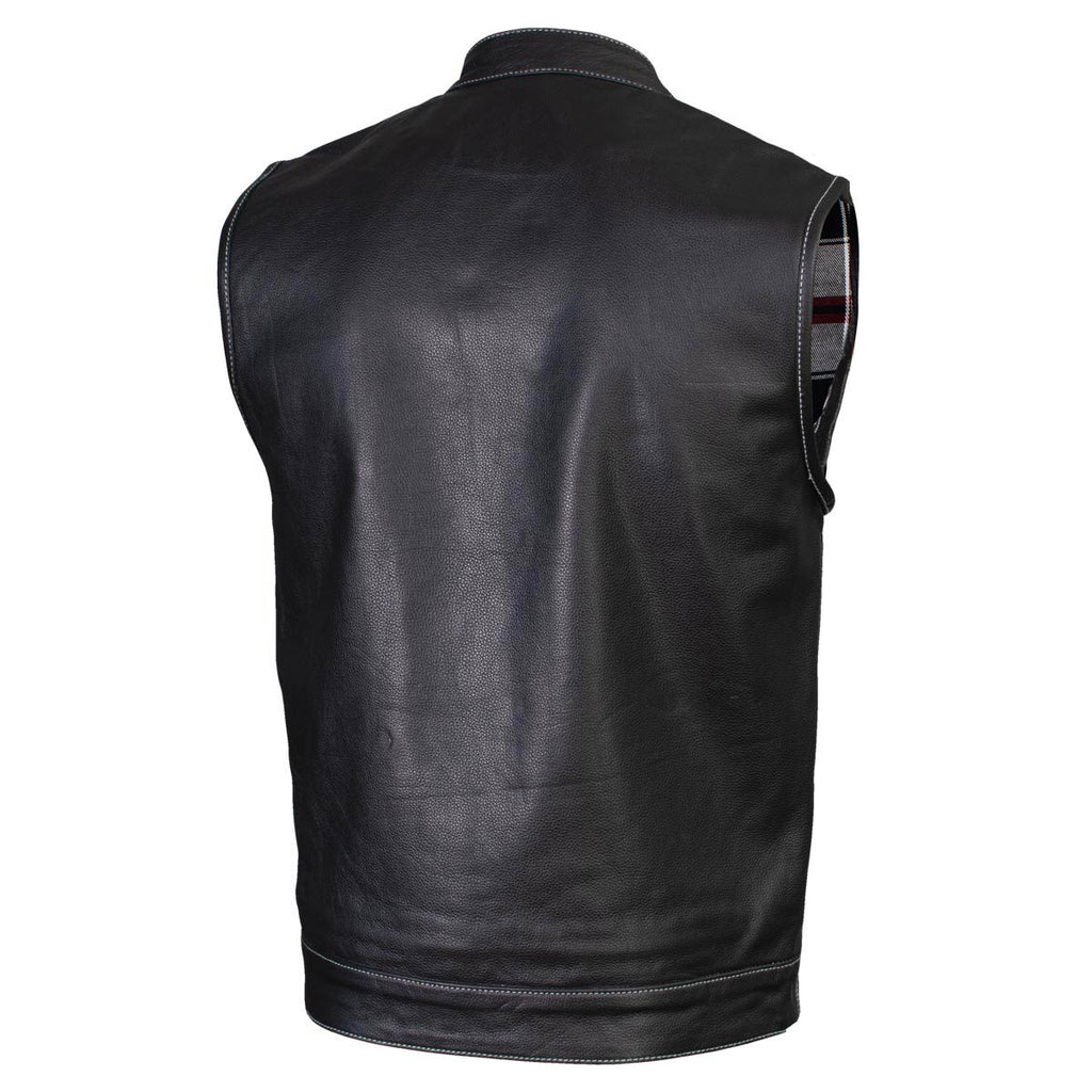 Milwaukee Leather LKM3783 Men's Classic Black Leather Motorcycle Vest with Inside Flannel Liner