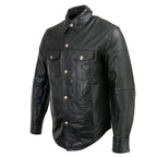 Milwaukee Leather MLM1611 Men's Premium Black Leather Casual Biker Rider Shirt w/ Vintage 5 Cent Buffalo Buttons