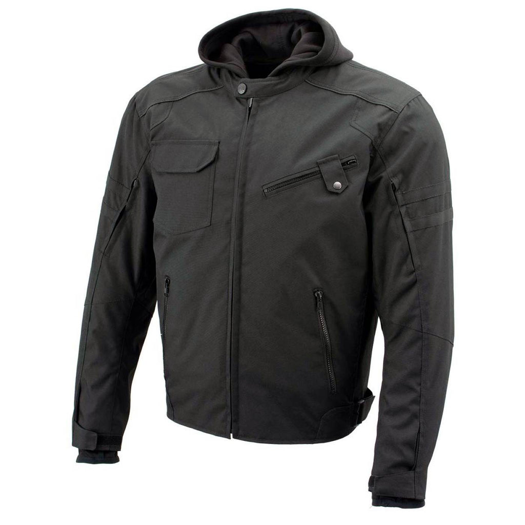 Milwaukee Leather Men's Flight 1300D Nylon Motorcycle Jacket with CE Armor and Removable Hoodie - MPM17017