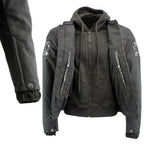 Milwaukee Leather Men's Vengeance Black Armored Textile Motorcycle Jacket with Skull Embroidery - MPM17019