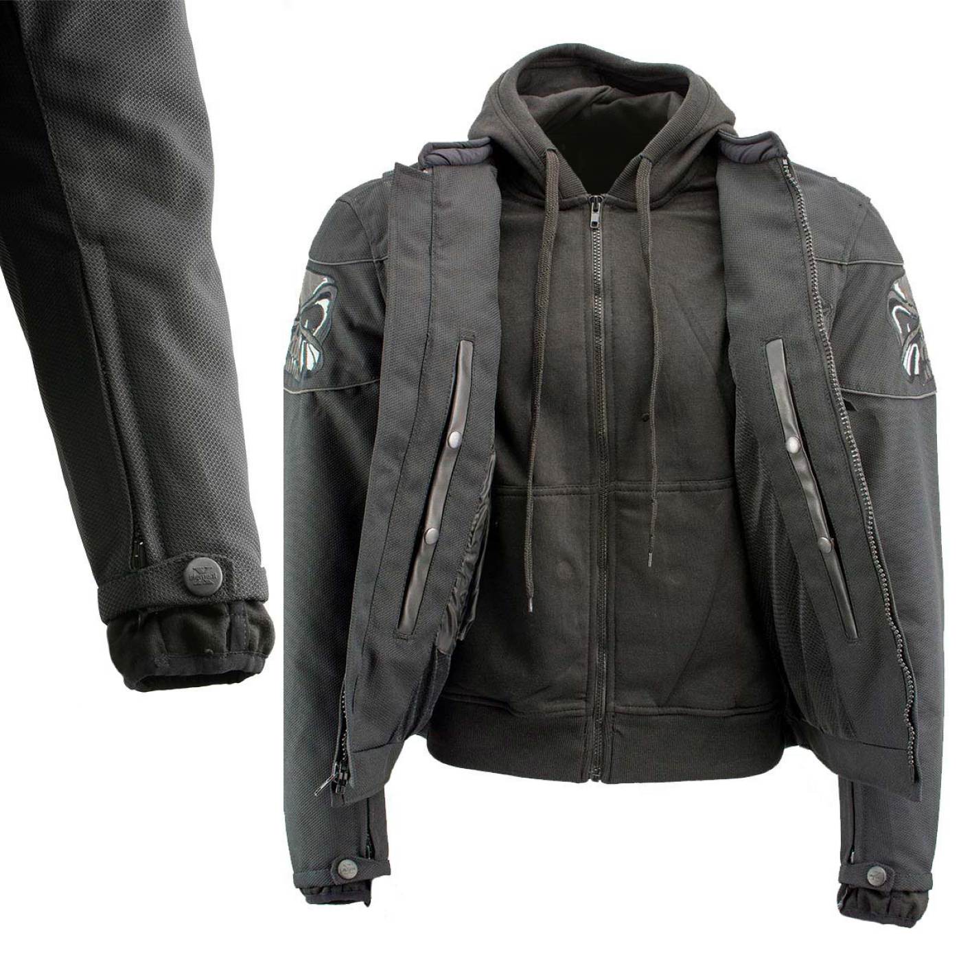 Milwaukee Leather Men's Vengeance Black Armored Textile Motorcycle Jacket with Skull Embroidery - MPM17019