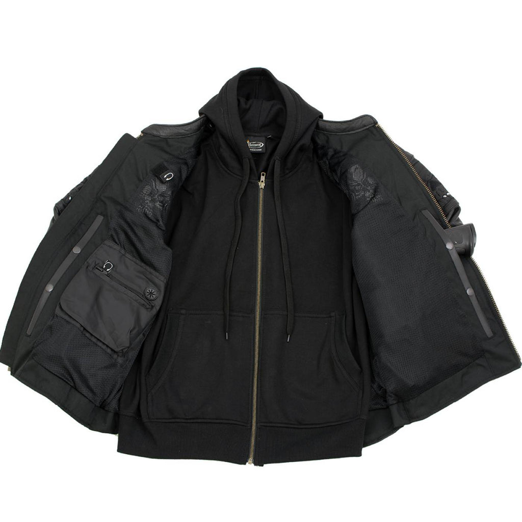 Milwaukee Leather Men's Futile CE Armored Leather Motorcycle Jacket w/ Hoodie Liner, Reflective Skull - LKM17016