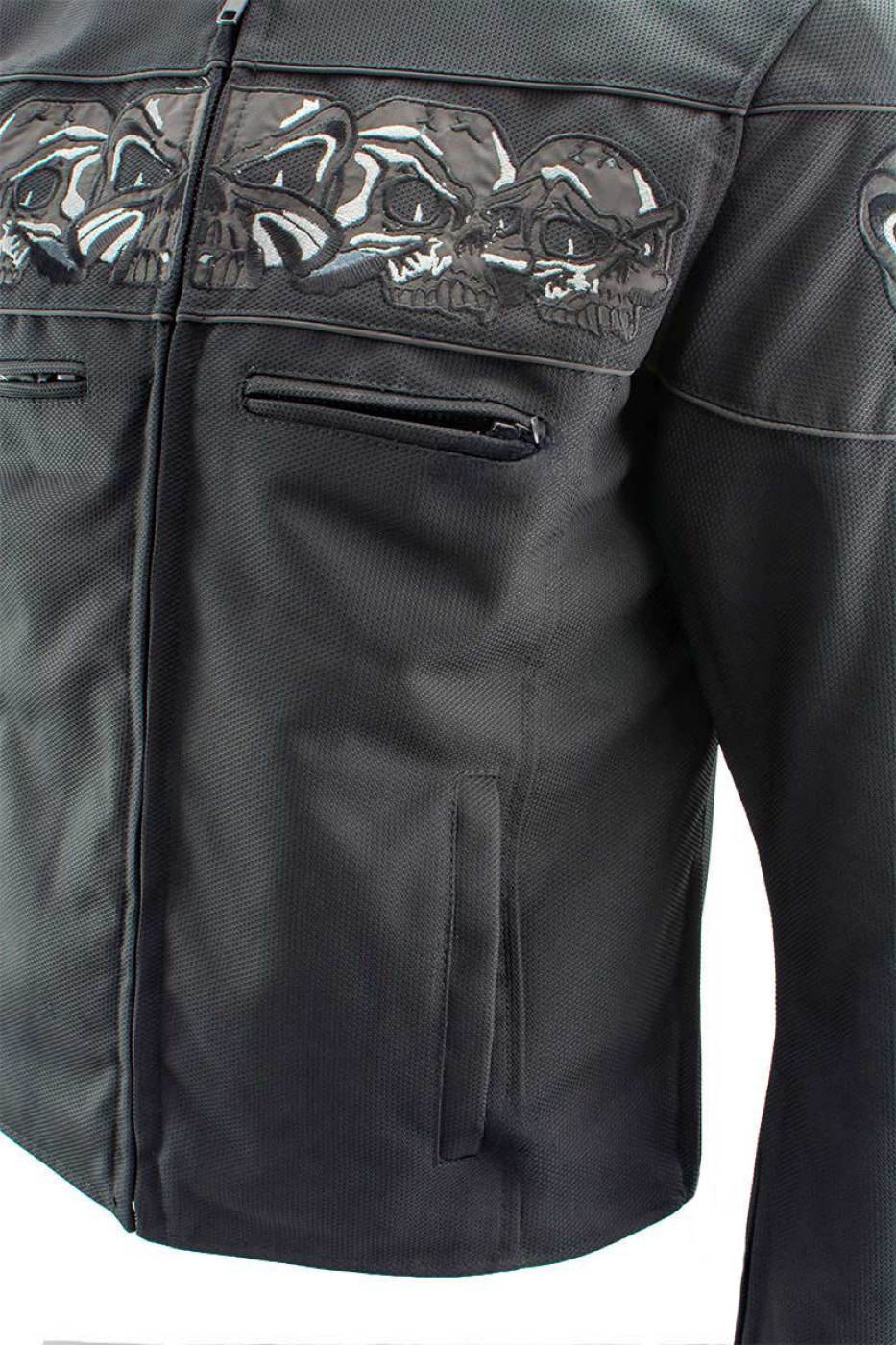 Milwaukee Leather Men's Vengeance Black Armored Textile Motorcycle Jacket with Skull Embroidery - MPM17019