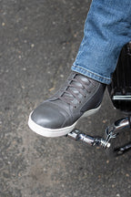 Milwaukee Leather MBM9003WP Men's Grey Leather and Canvas Reinforced Street Riding Waterproof Shoes with Ankle Support