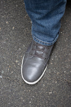 Milwaukee Leather MBM9003WP Men's Grey Leather and Canvas Reinforced Street Riding Waterproof Shoes with Ankle Support