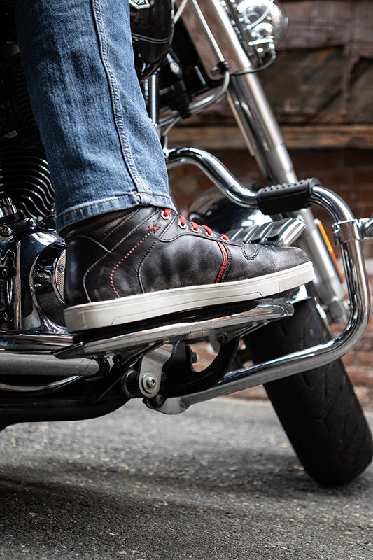 Milwaukee Leather MBM9103 Men's Vintage Leather Brown w/ Red Laces High-Top Reinforced Street Riding Casual Shoes