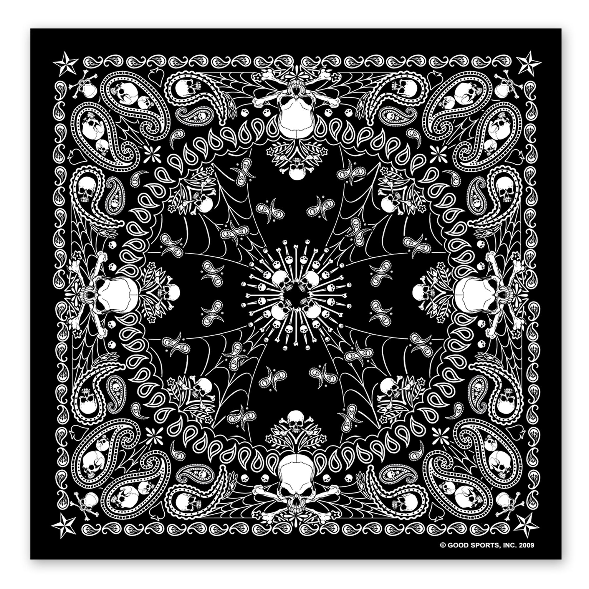 Hot Leathers BAB1039 Black Paisley Skull Bandana