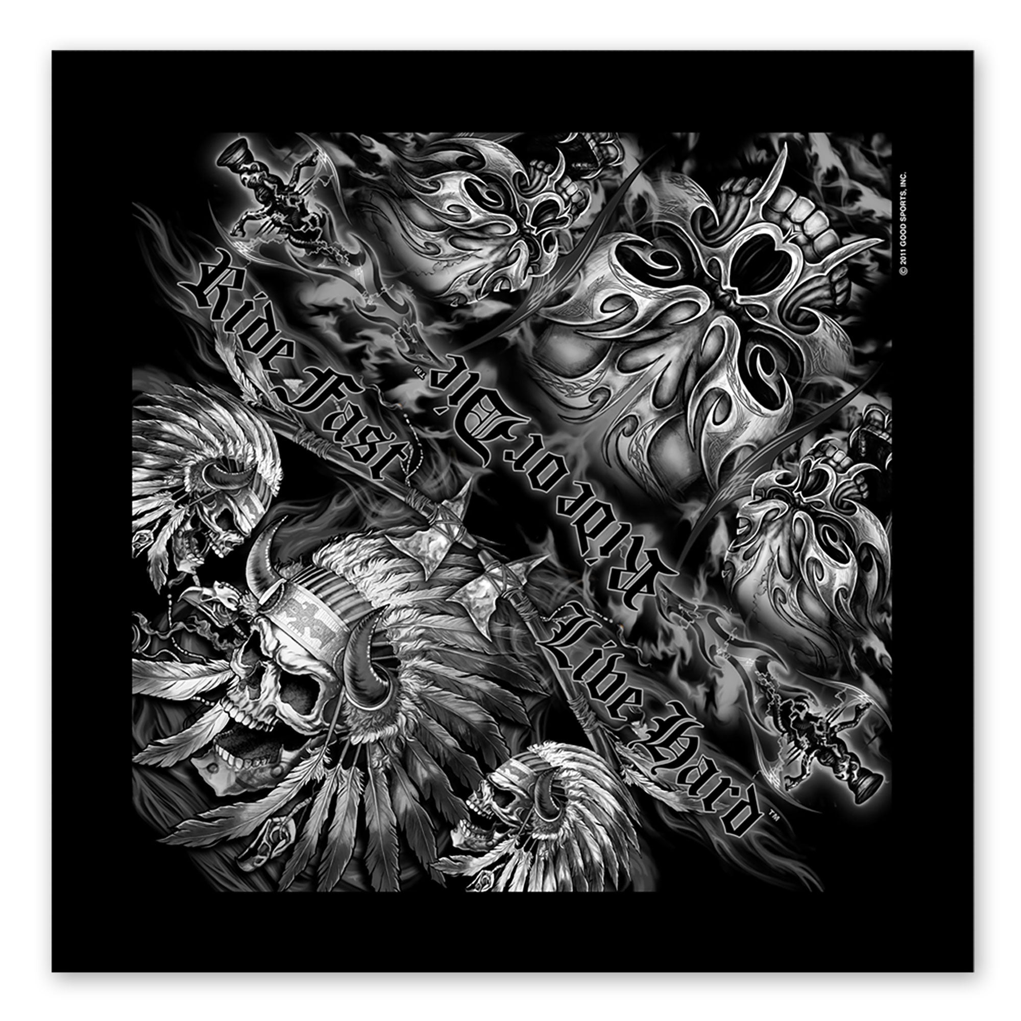 Hot Leathers BAB1061 Indian Skull Ride Fast Live Hard Bandana