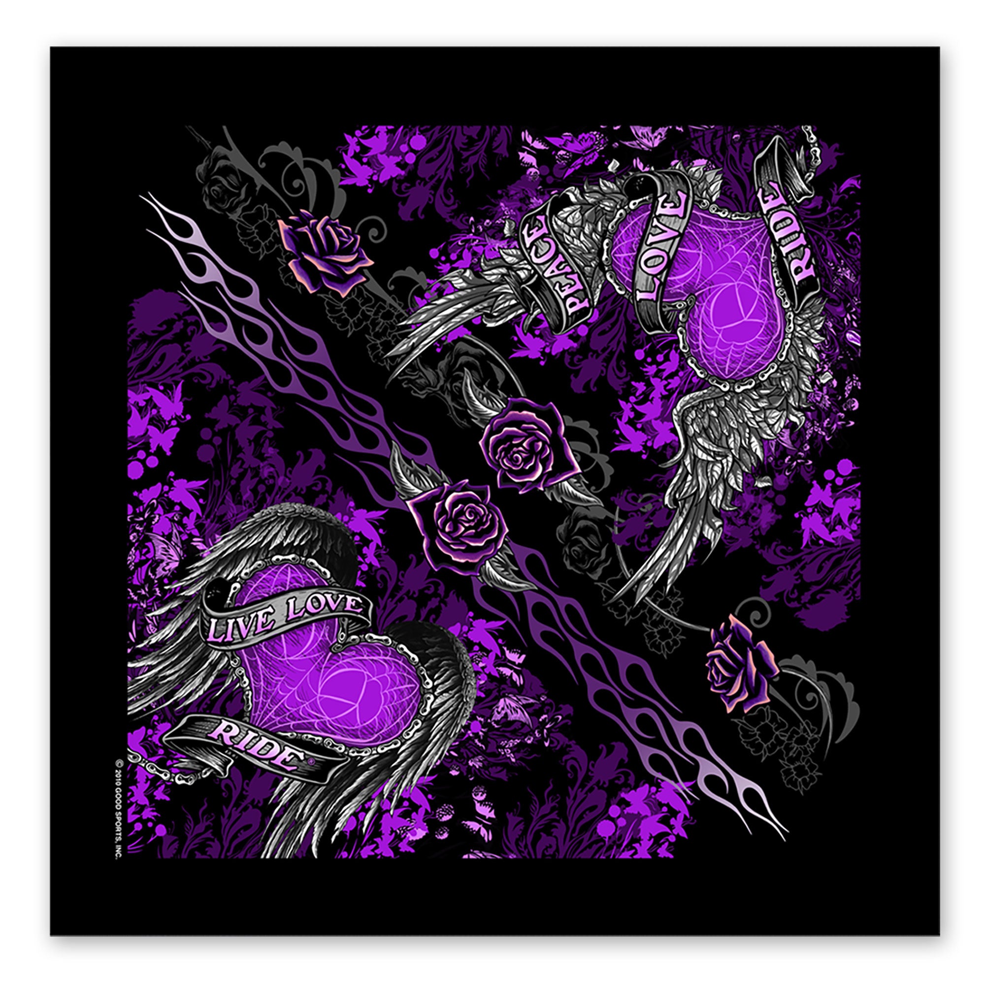 Hot Leathers BAB1062 Ladies Banner Heart Live Love Ride Bandana