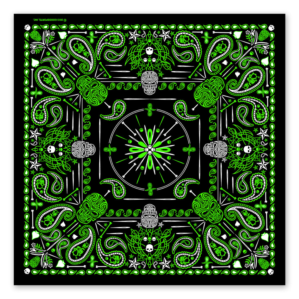 Hot Leathers BAB1068 Green Paisley Skulls Bandana