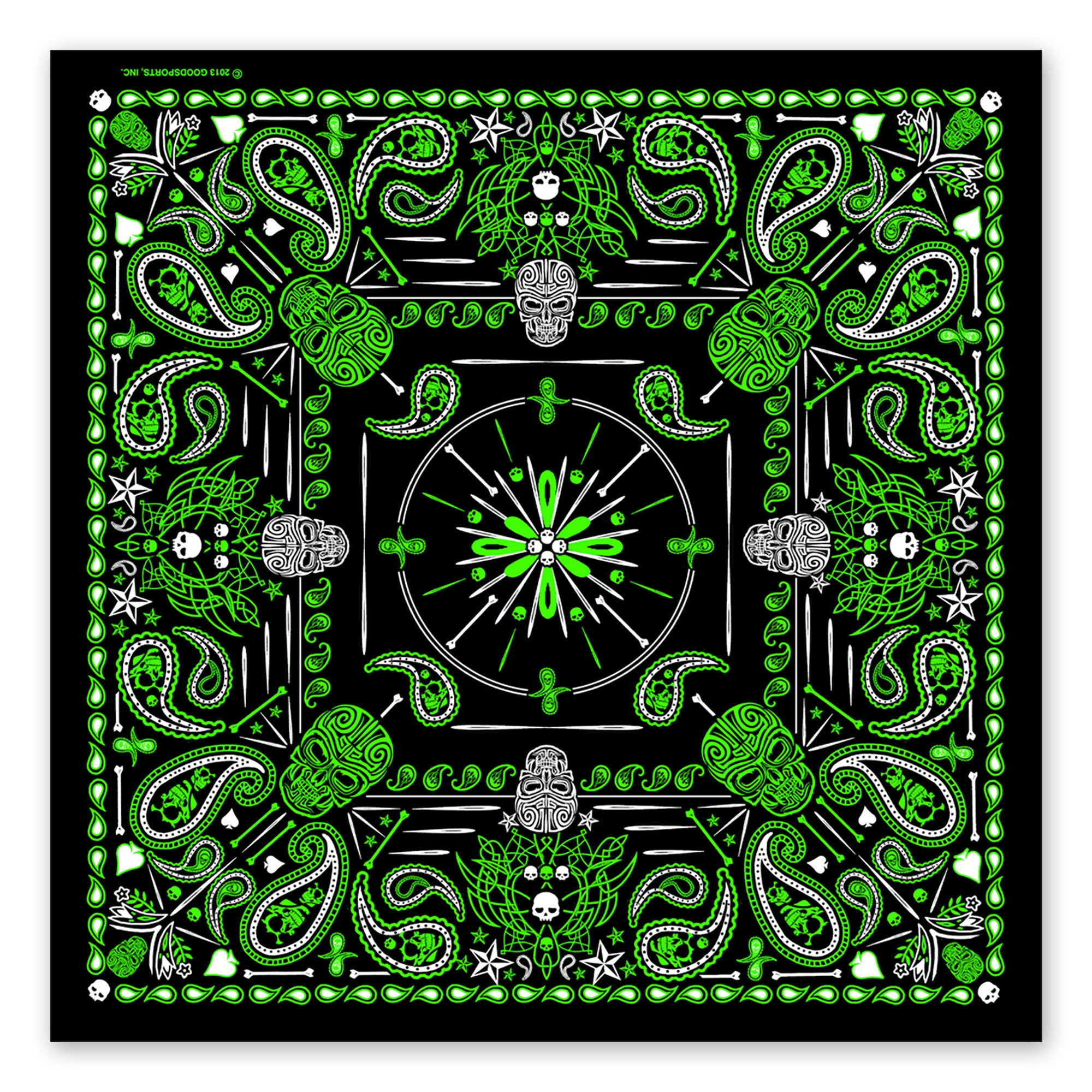 Hot Leathers BAB1068 Green Paisley Skulls Bandana