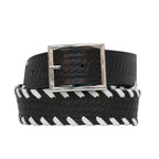 Hot Leathers BLE1036 Embossed Basket Weave Pattern with White Side Stitching Belt