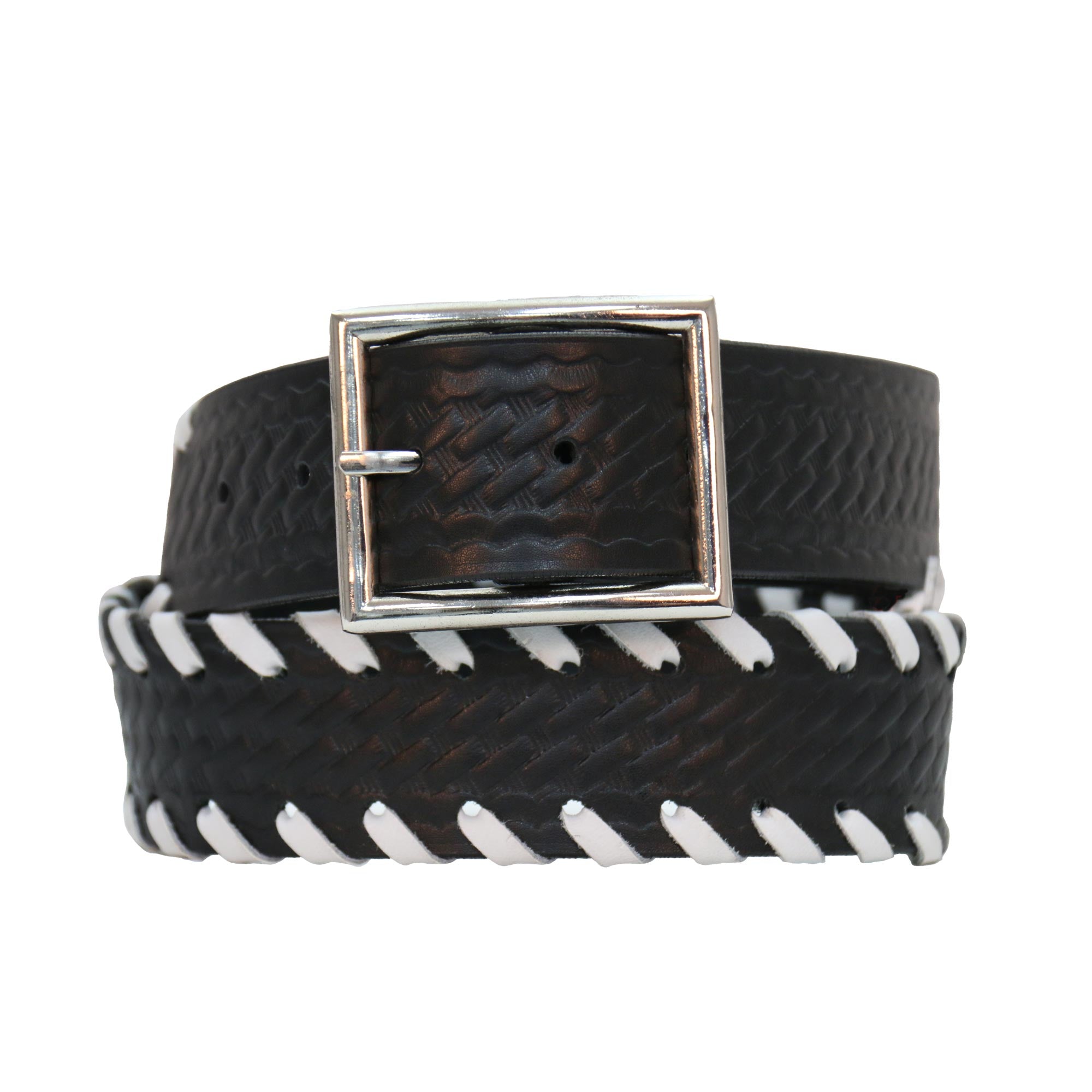 Hot Leathers BLE1036 Embossed Basket Weave Pattern with White Side Stitching Belt