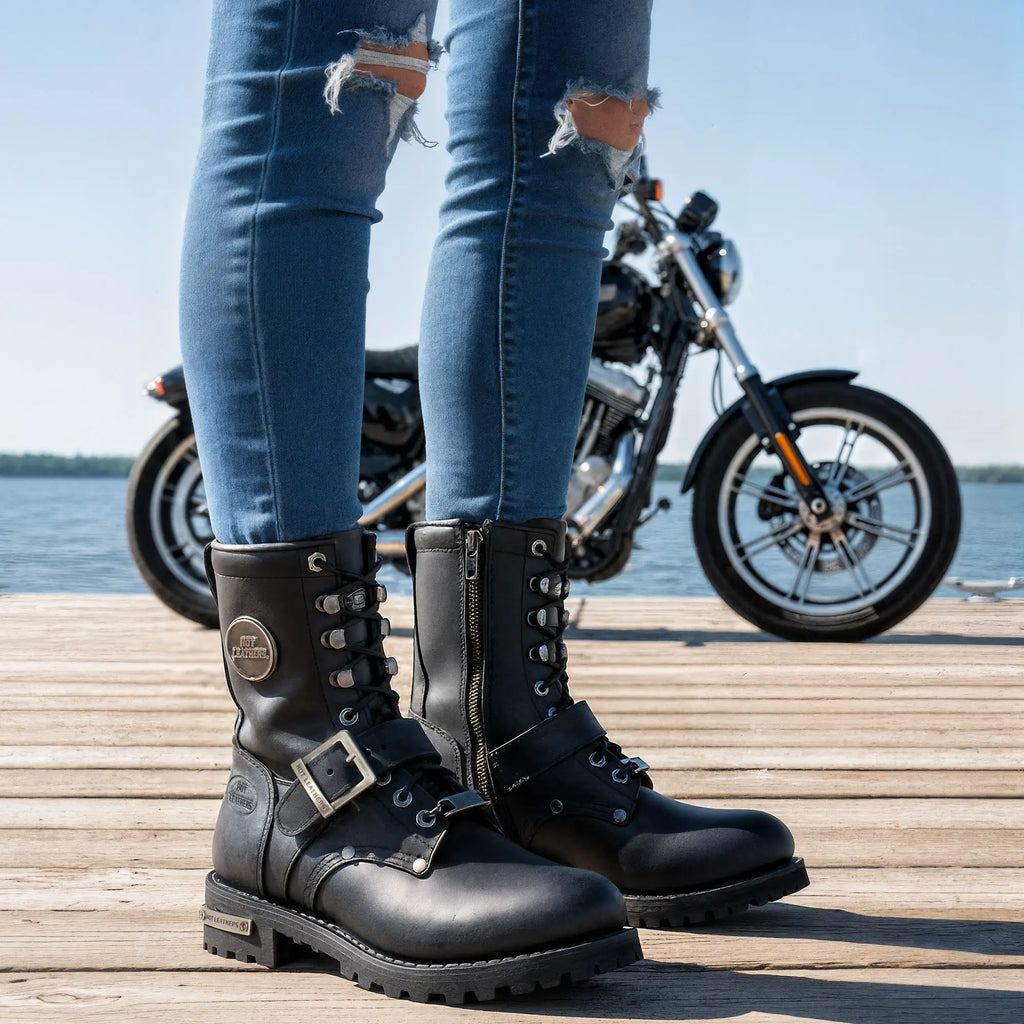 Hot Leathers BTL1001 Ladies 7-inch-Tall Logger Leather Boots with Buckle