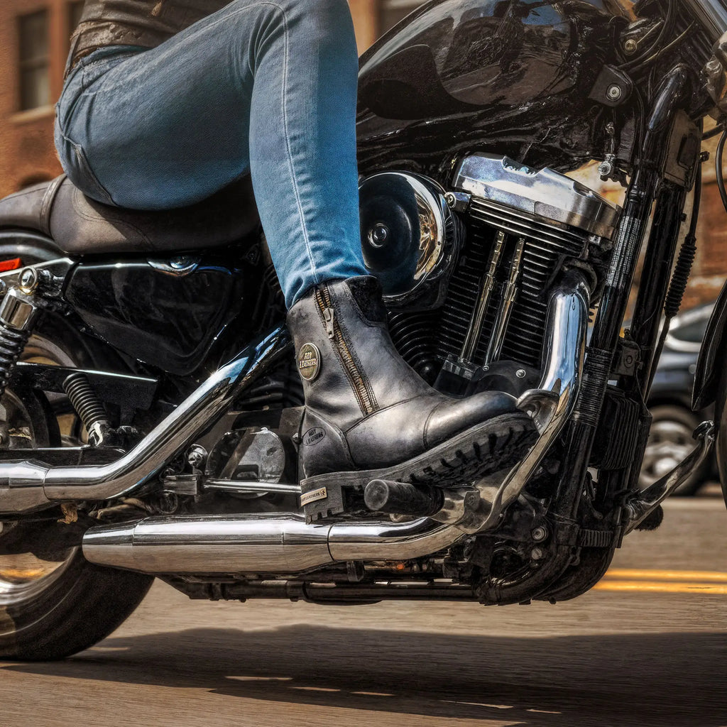 Hot Leathers Ladies Black 6-inch Double Zip Cap Toe Leather Boots BTL1002